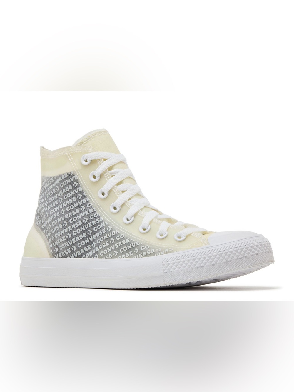 Converse High Top Sneaker in Pale Yellow and White with Logo Panel